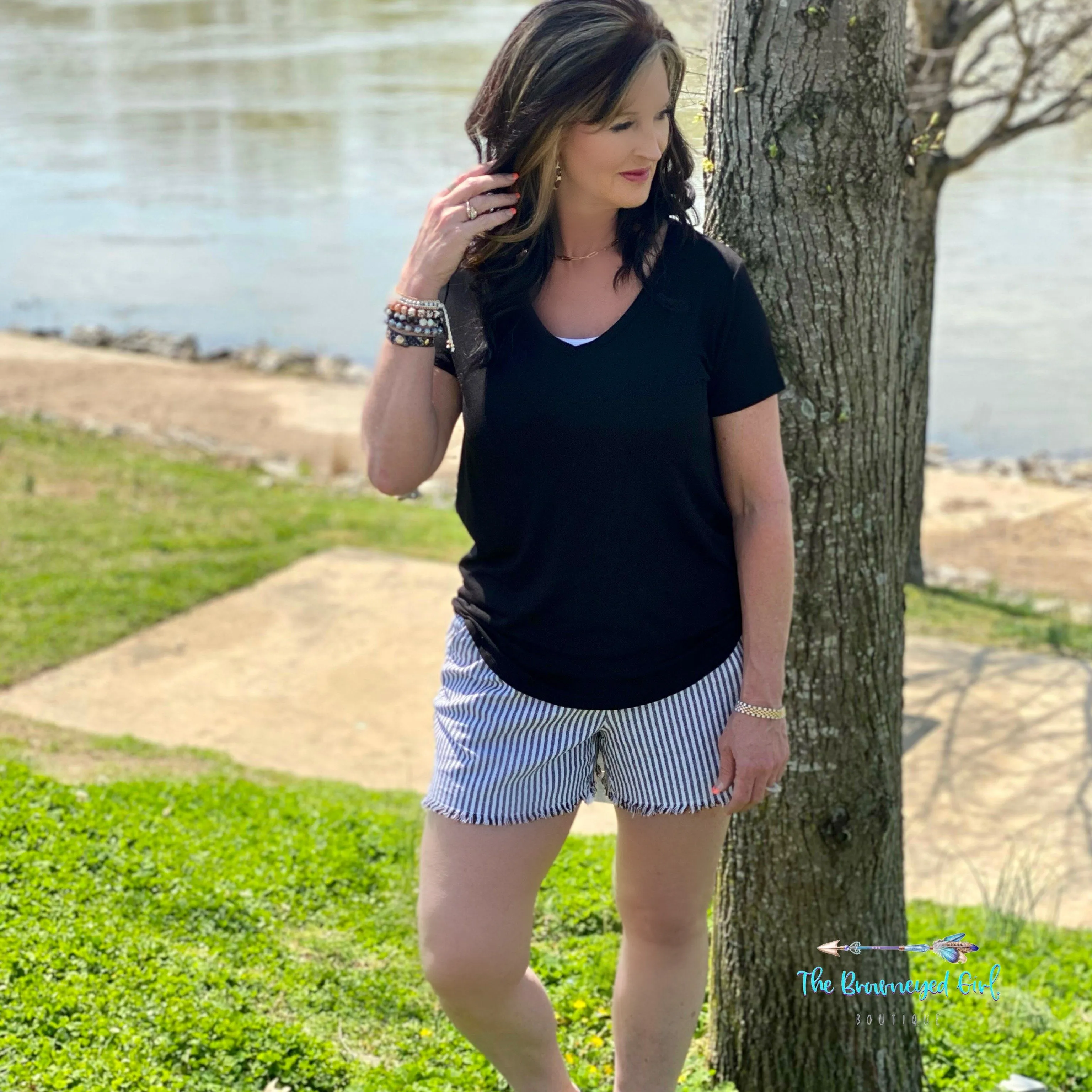 Black And White RailRoad Stripe Shorts
