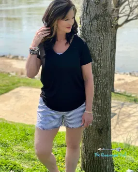 Black And White RailRoad Stripe Shorts