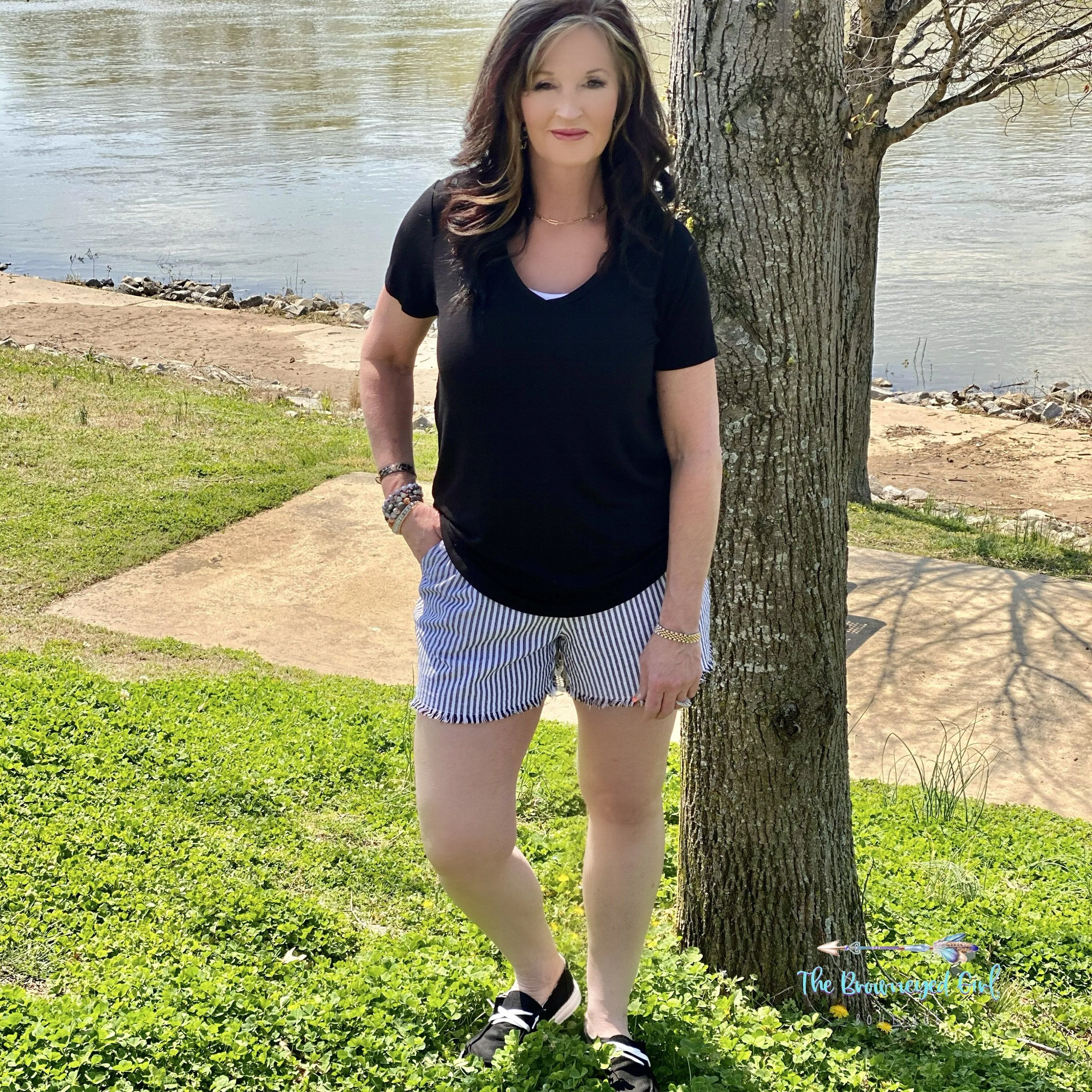 Black And White RailRoad Stripe Shorts