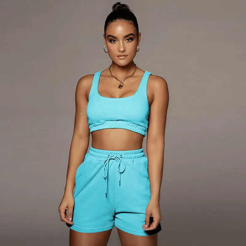 Blue Sleeveless Tank Short Sets