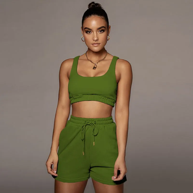 Blue Sleeveless Tank Short Sets
