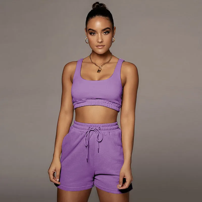 Blue Sleeveless Tank Short Sets