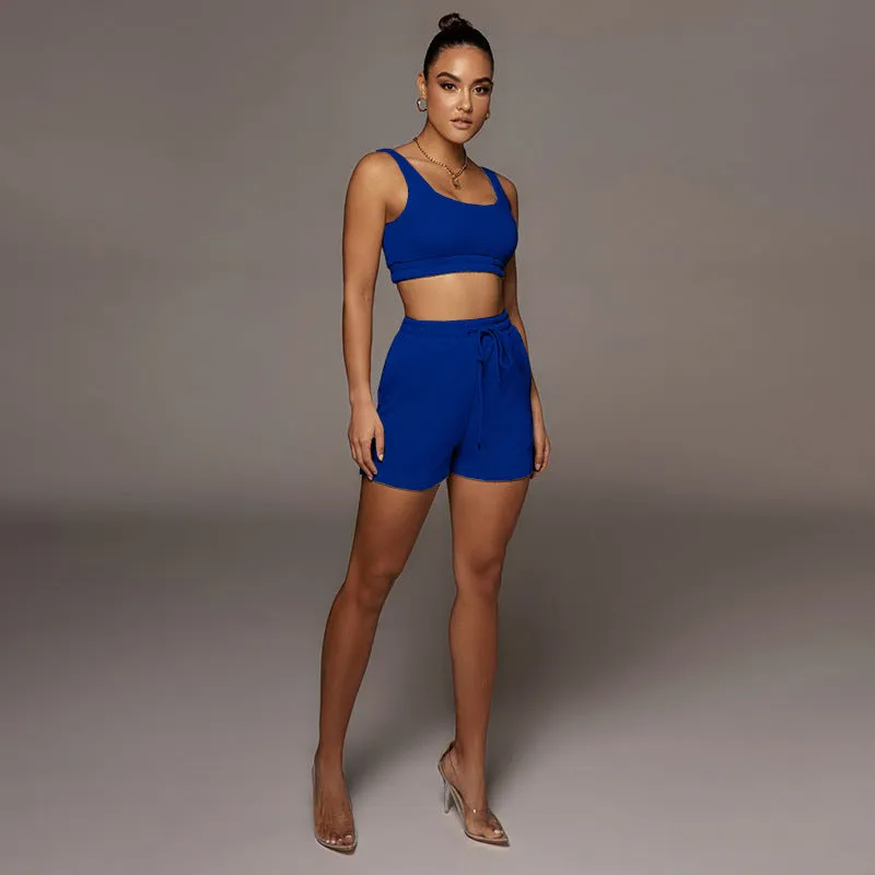 Blue Sleeveless Tank Short Sets