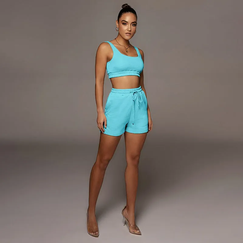 Blue Sleeveless Tank Short Sets