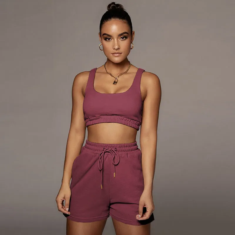 Blue Sleeveless Tank Short Sets