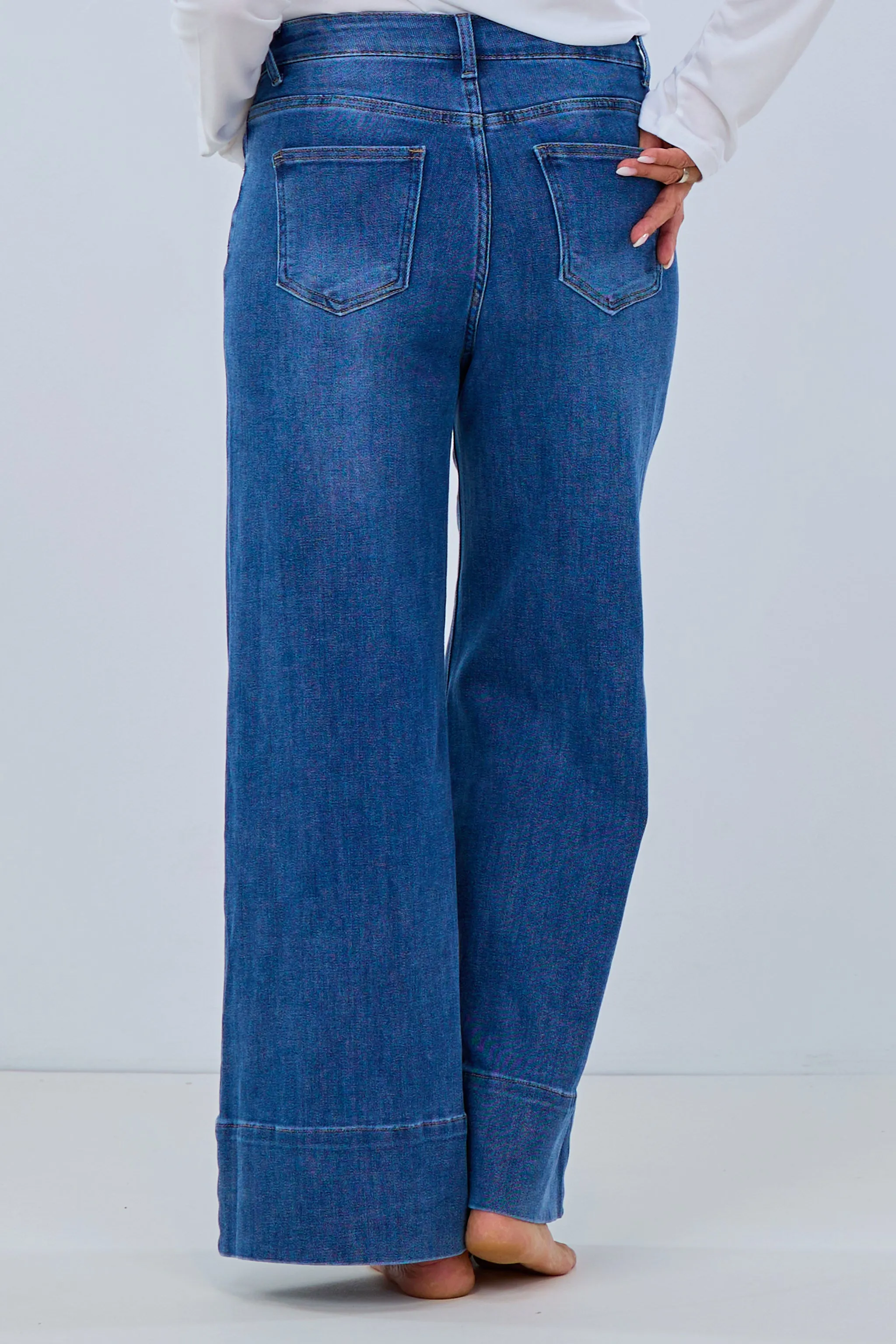 High Waist Jeans mit weiten Beinen, denim blue