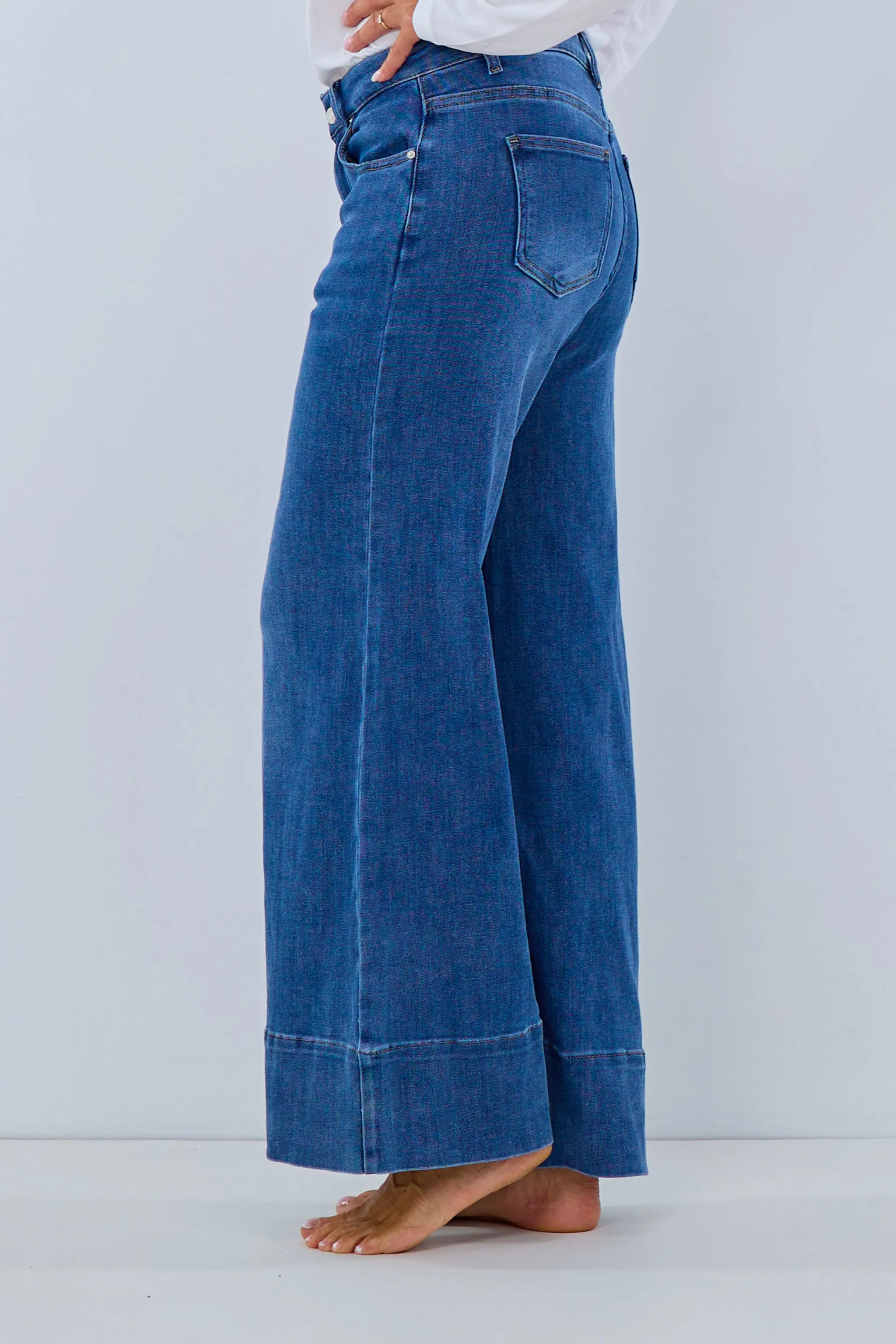 High Waist Jeans mit weiten Beinen, denim blue