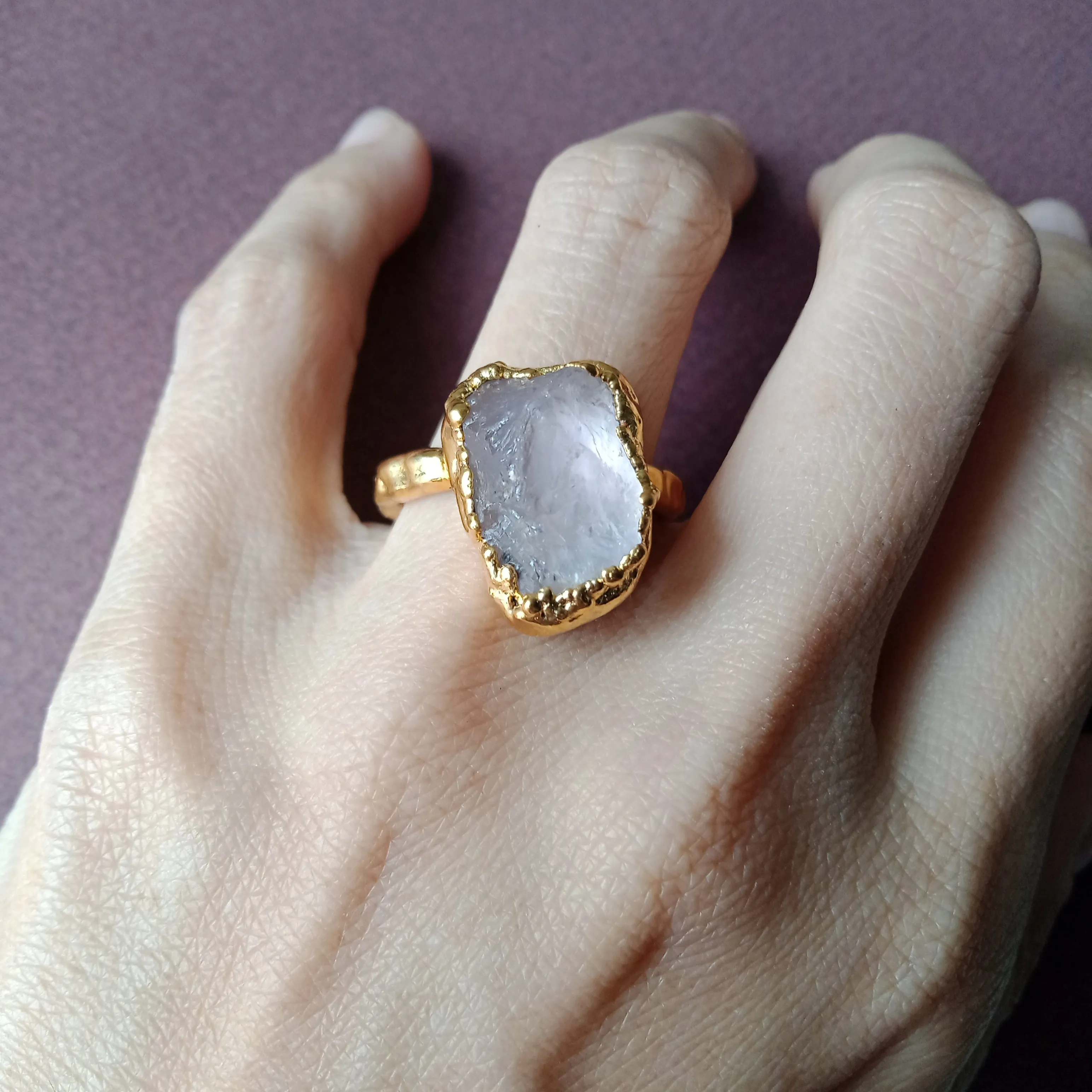 Raw rose quartz ring