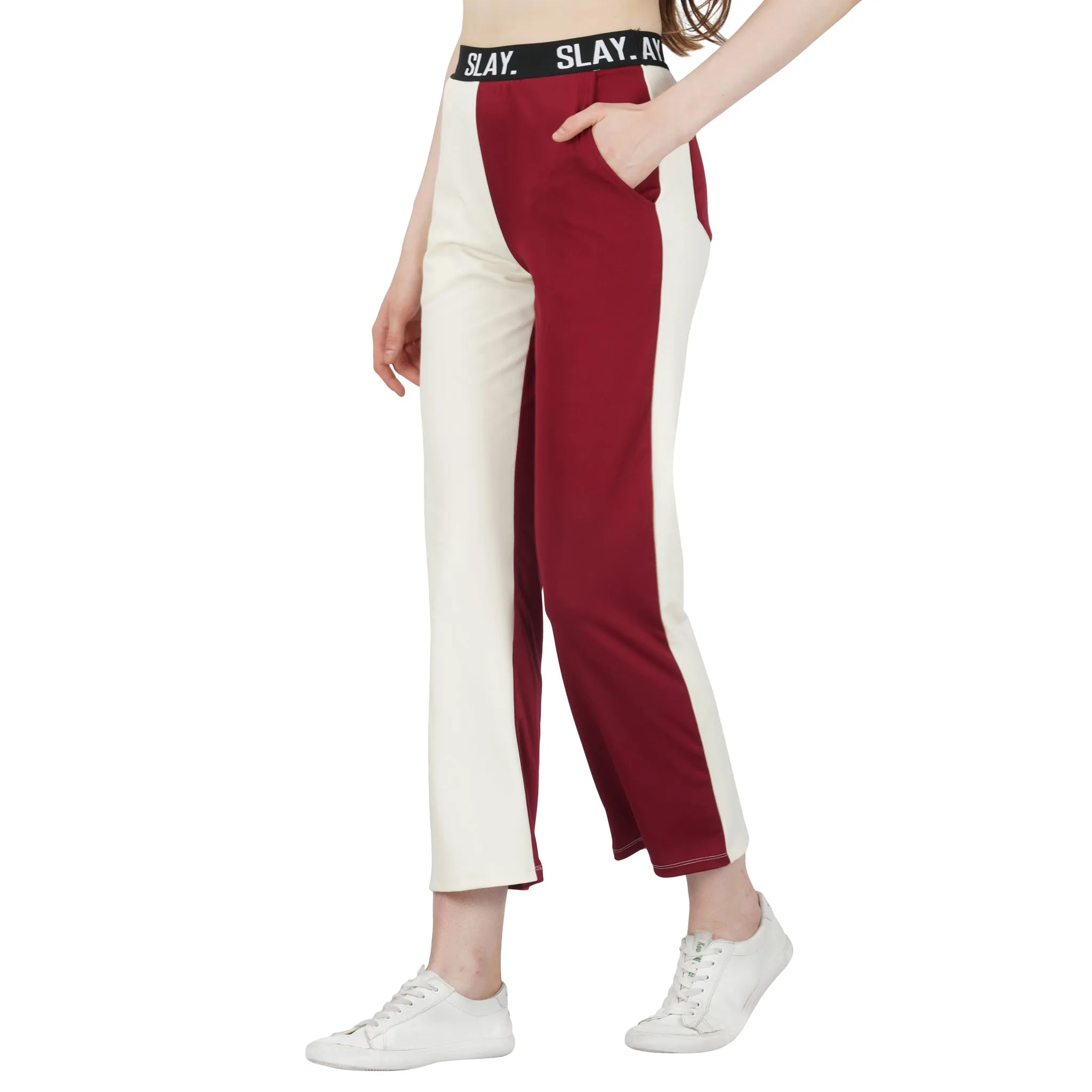 SLAY. Sport Women's Red & White Colorblock Bikini Crop Top & Pants Co-ord Set