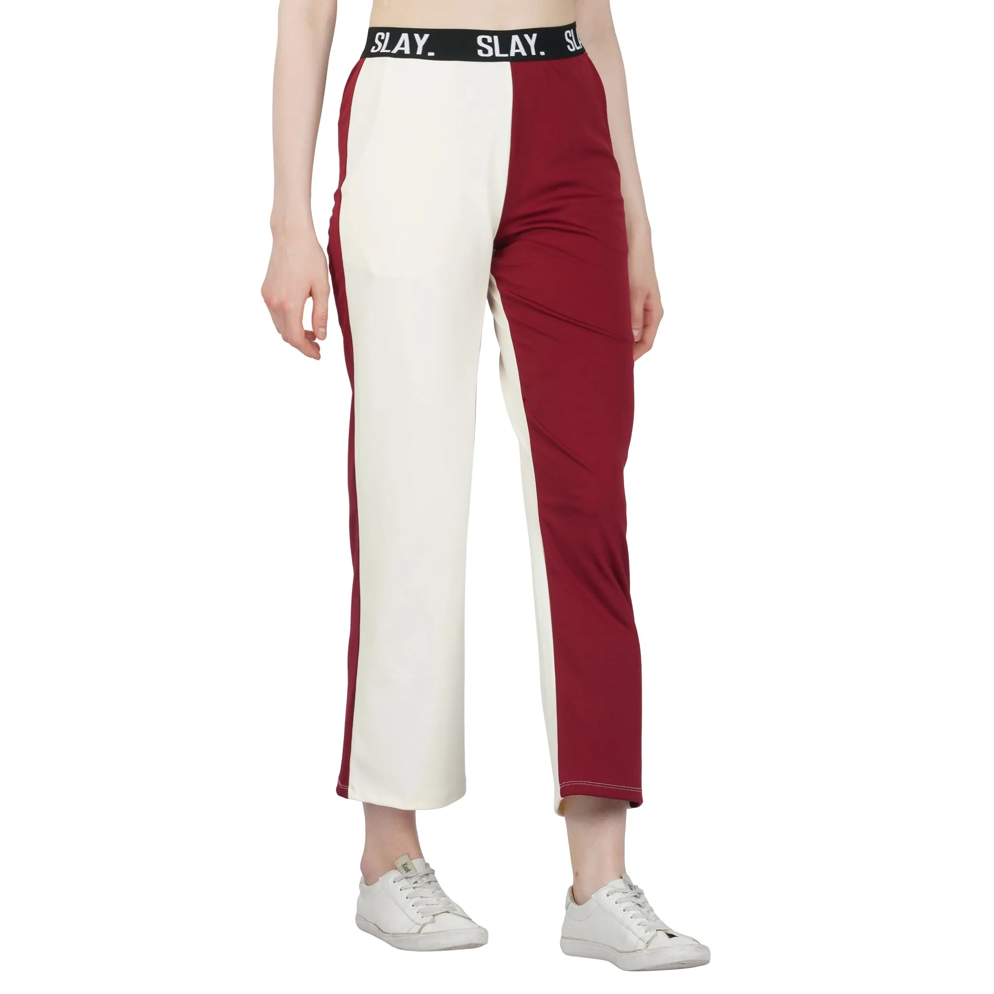 SLAY. Sport Women's Red & White Colorblock Bikini Crop Top & Pants Co-ord Set