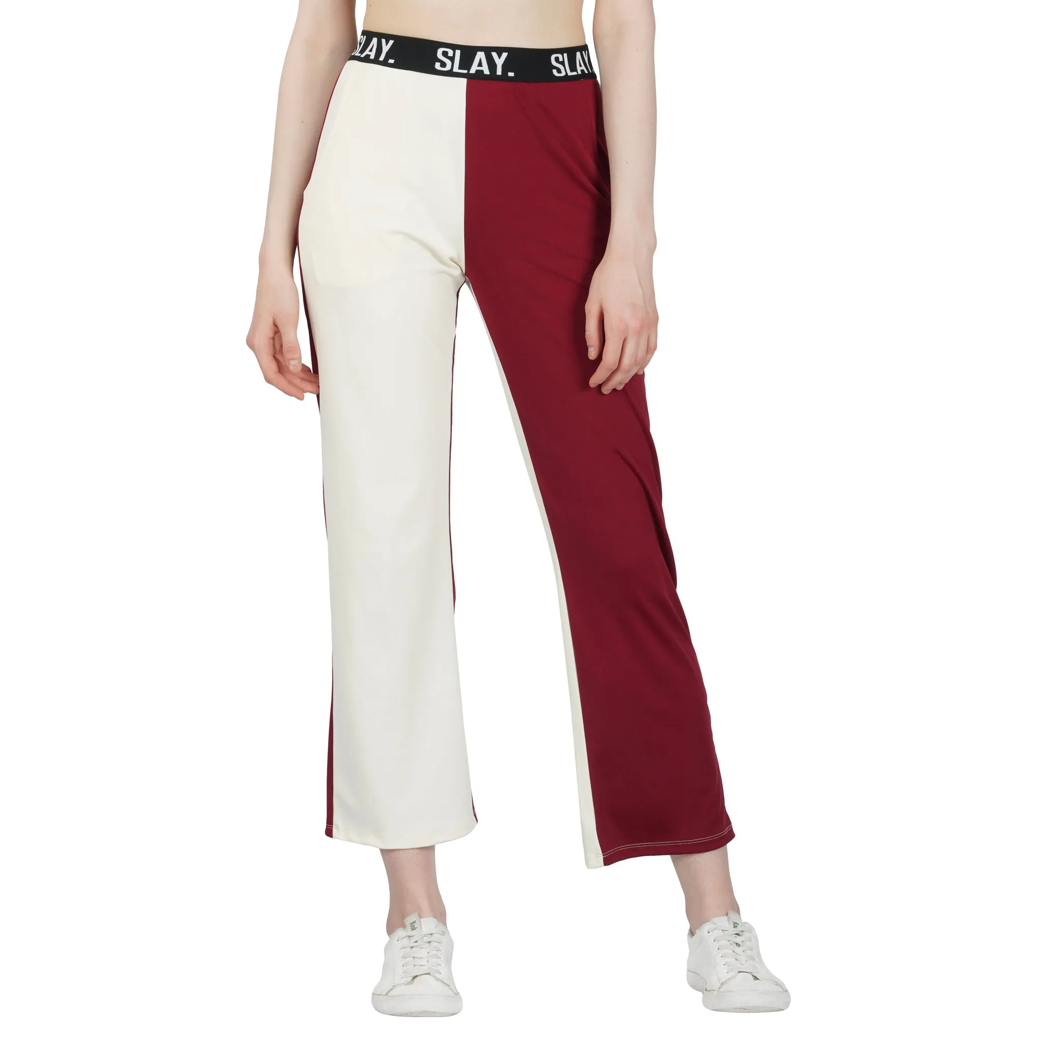 SLAY. Sport Women's Red & White Colorblock Bikini Crop Top & Pants Co-ord Set
